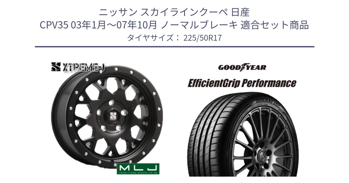 ニッサン スカイラインクーペ 日産 CPV35 03年1月～07年10月 ノーマルブレーキ 用セット商品です。XJ04 XTREME-J エクストリームJ ホイール 17インチ と EfficientGrip Performance エフィシェントグリップ パフォーマンス MO 正規品 新車装着 サマータイヤ 225/50R17 の組合せ商品です。