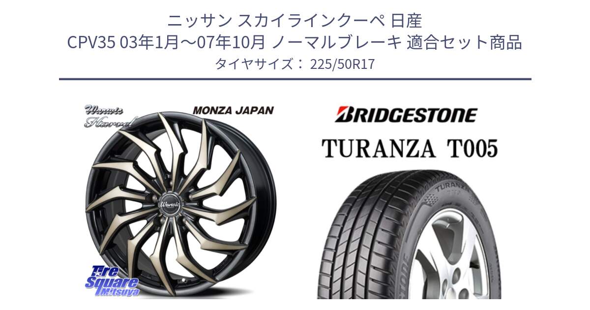 ニッサン スカイラインクーペ 日産 CPV35 03年1月～07年10月 ノーマルブレーキ 用セット商品です。WARWIC HARVEL  ホイール  17インチ と 23年製 AO TURANZA T005 アウディ承認 並行 225/50R17 の組合せ商品です。