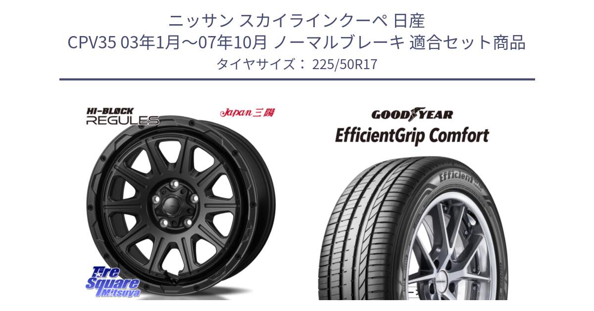 ニッサン スカイラインクーペ 日産 CPV35 03年1月～07年10月 ノーマルブレーキ 用セット商品です。HI-BLOCK REGULES BK 17インチ と EffcientGrip Comfort サマータイヤ 225/50R17 の組合せ商品です。