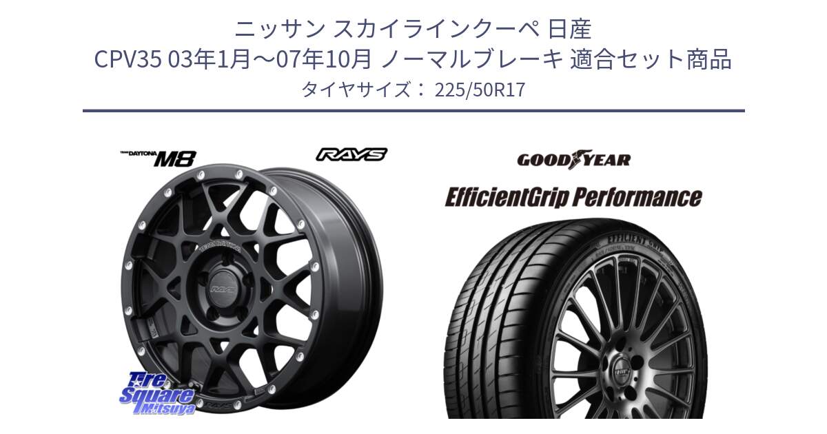 ニッサン スカイラインクーペ 日産 CPV35 03年1月～07年10月 ノーマルブレーキ 用セット商品です。【欠品次回2月末】 レイズ M8 デイトナ DAYTONA 17インチ と EfficientGrip Performance エフィシェントグリップ パフォーマンス MO 正規品 新車装着 サマータイヤ 225/50R17 の組合せ商品です。