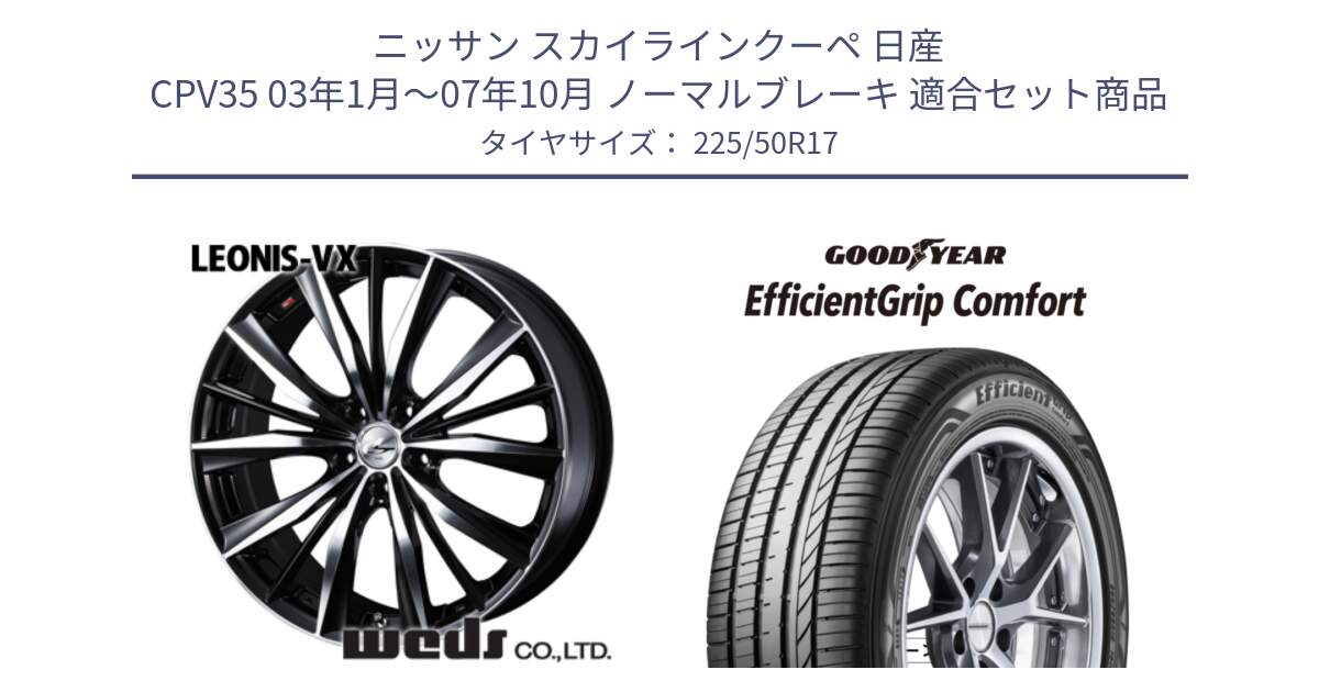 ニッサン スカイラインクーペ 日産 CPV35 03年1月～07年10月 ノーマルブレーキ 用セット商品です。33259 レオニス VX ウェッズ Leonis BKMC ホイール 17インチ と EffcientGrip Comfort サマータイヤ 225/50R17 の組合せ商品です。