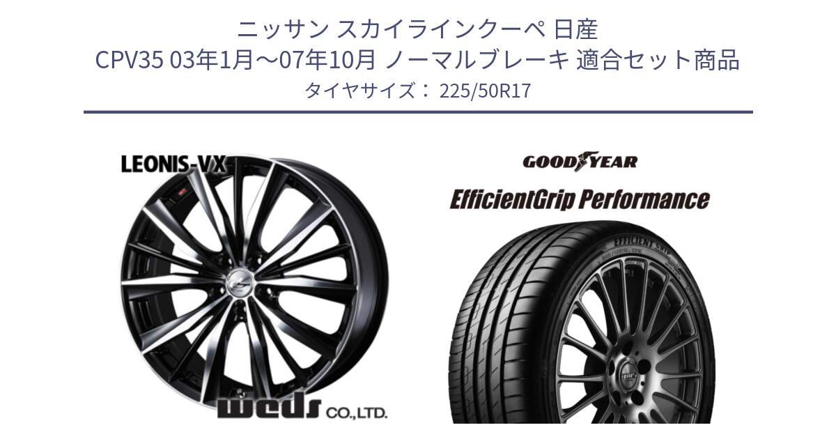 ニッサン スカイラインクーペ 日産 CPV35 03年1月～07年10月 ノーマルブレーキ 用セット商品です。33259 レオニス VX ウェッズ Leonis BKMC ホイール 17インチ と EfficientGrip Performance エフィシェントグリップ パフォーマンス MO 正規品 新車装着 サマータイヤ 225/50R17 の組合せ商品です。