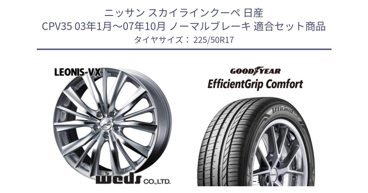 ニッサン スカイラインクーペ 日産 CPV35 03年1月～07年10月 ノーマルブレーキ 用セット商品です。33258 レオニス VX HSMC ウェッズ Leonis ホイール 17インチ と EffcientGrip Comfort サマータイヤ 225/50R17 の組合せ商品です。