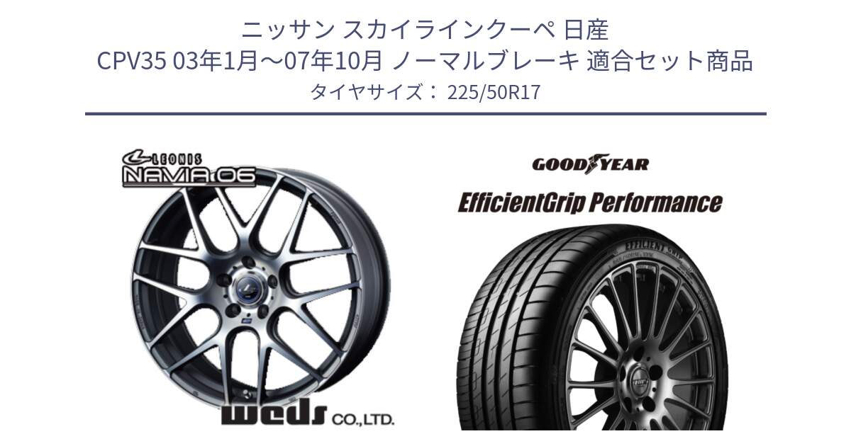 ニッサン スカイラインクーペ 日産 CPV35 03年1月～07年10月 ノーマルブレーキ 用セット商品です。レオニス Navia ナヴィア06 ウェッズ 37614 ホイール 17インチ と EfficientGrip Performance エフィシェントグリップ パフォーマンス MO 正規品 新車装着 サマータイヤ 225/50R17 の組合せ商品です。