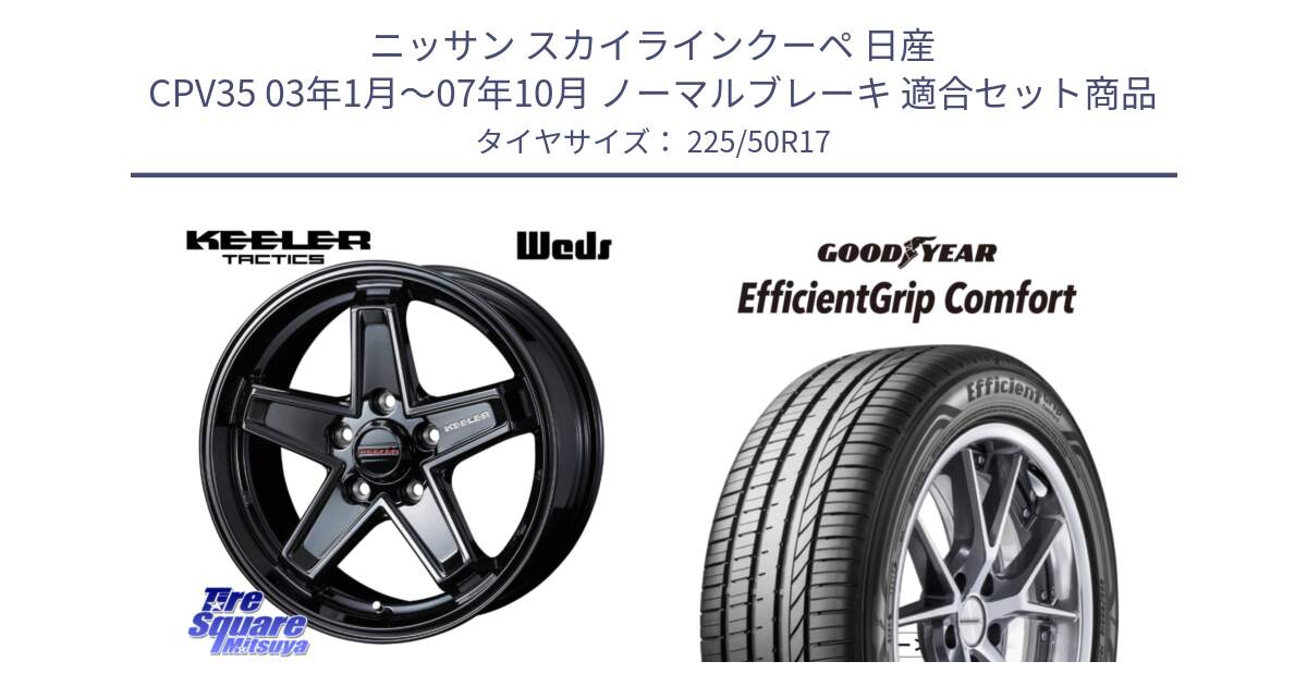 ニッサン スカイラインクーペ 日産 CPV35 03年1月～07年10月 ノーマルブレーキ 用セット商品です。KEELER TACTICS ブラック ホイール 4本 17インチ と EffcientGrip Comfort サマータイヤ 225/50R17 の組合せ商品です。