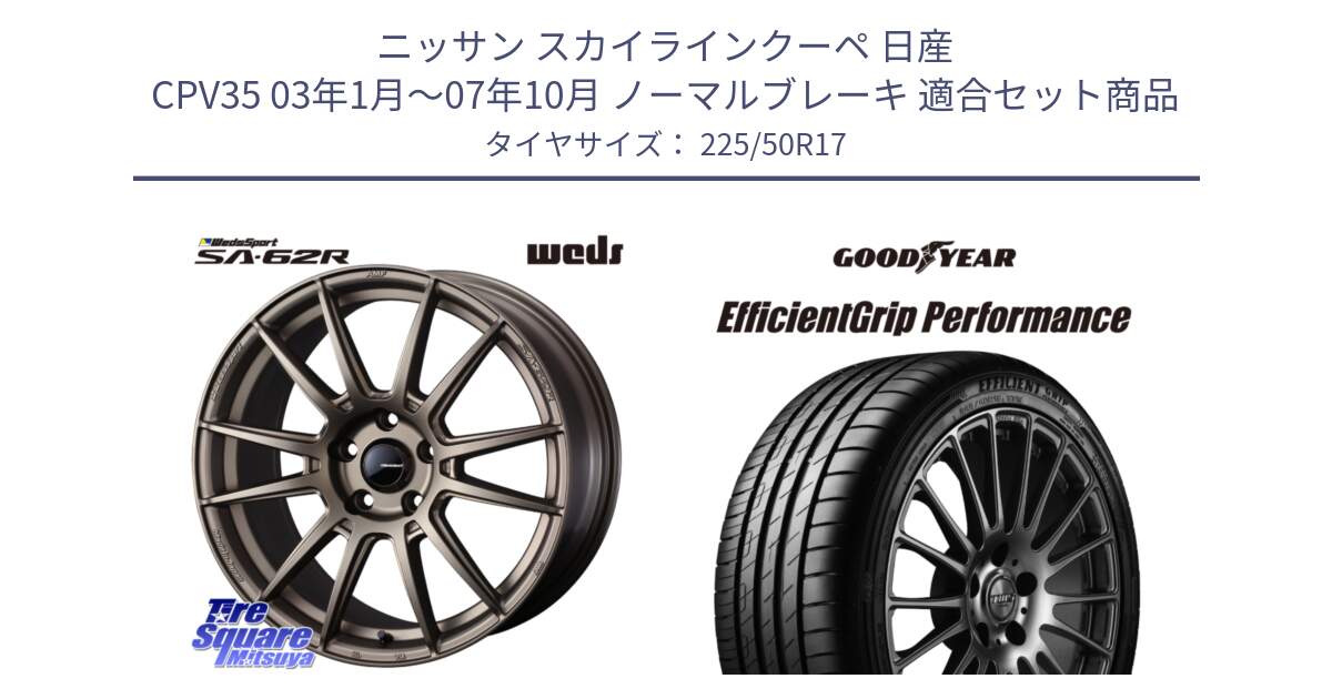 ニッサン スカイラインクーペ 日産 CPV35 03年1月～07年10月 ノーマルブレーキ 用セット商品です。WedsSport SA-62R ホイール 17インチ と EfficientGrip Performance エフィシェントグリップ パフォーマンス MO 正規品 新車装着 サマータイヤ 225/50R17 の組合せ商品です。