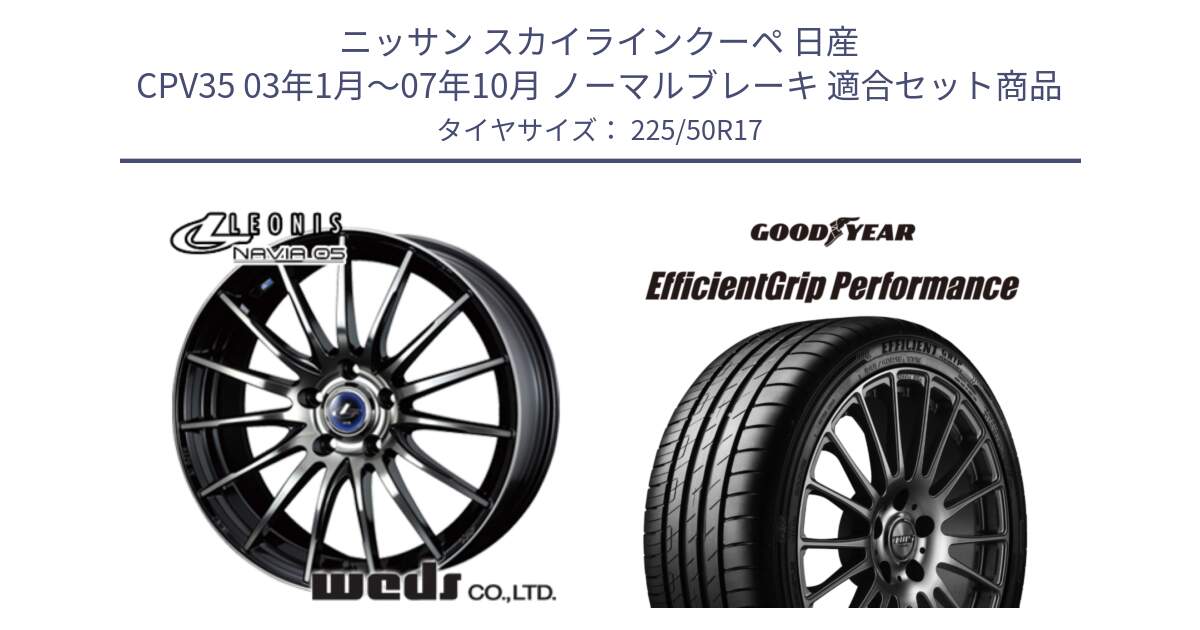 ニッサン スカイラインクーペ 日産 CPV35 03年1月～07年10月 ノーマルブレーキ 用セット商品です。36267 レオニス Navia ナヴィア05 BPB ウェッズ ホイール 17インチ と EfficientGrip Performance エフィシェントグリップ パフォーマンス MO 正規品 新車装着 サマータイヤ 225/50R17 の組合せ商品です。