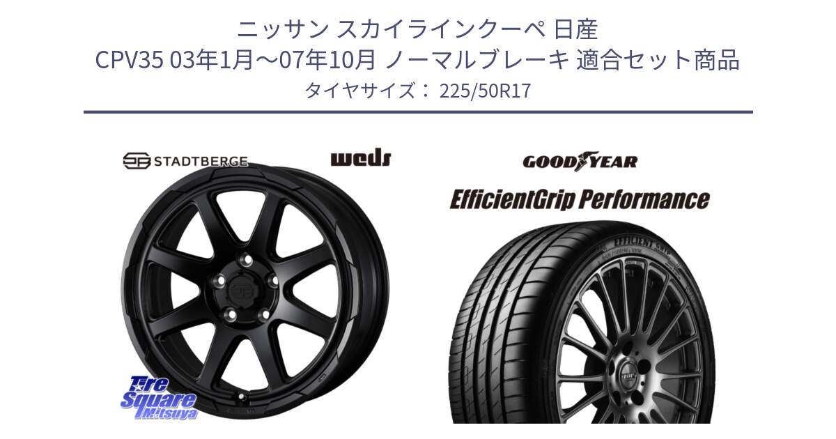 ニッサン スカイラインクーペ 日産 CPV35 03年1月～07年10月 ノーマルブレーキ 用セット商品です。STADTBERGE BLK ホイール 17インチ と EfficientGrip Performance エフィシェントグリップ パフォーマンス MO 正規品 新車装着 サマータイヤ 225/50R17 の組合せ商品です。