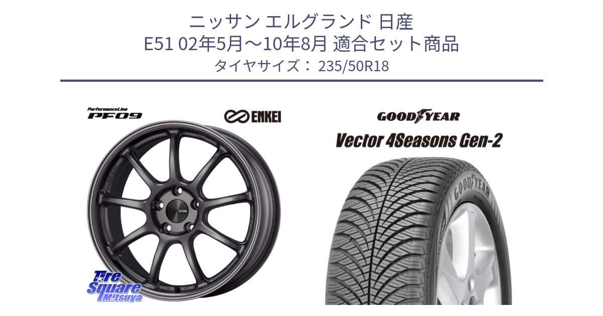 ニッサン エルグランド 日産 E51 02年5月～10年8月 用セット商品です。PerformanceLine PF09 ホイール 4本 18インチ と 22年製 XL Vector 4Seasons Gen-2 オールシーズン 並行 235/50R18 の組合せ商品です。