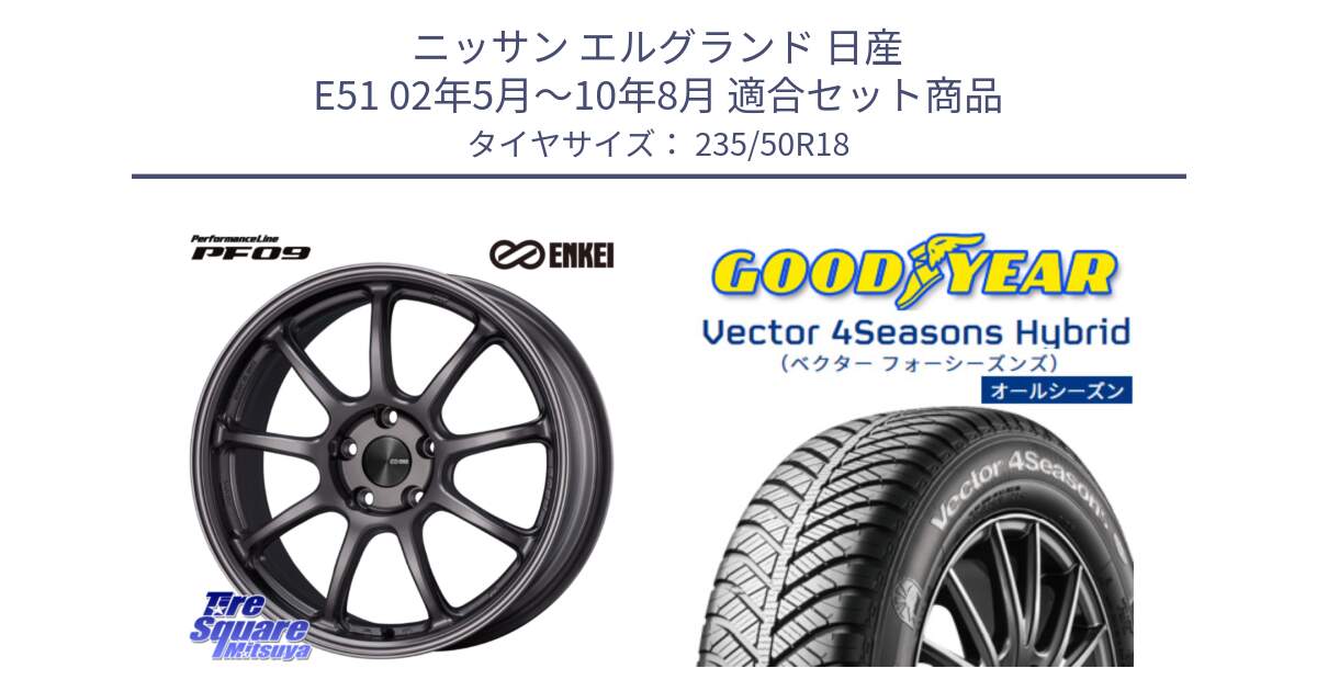 ニッサン エルグランド 日産 E51 02年5月～10年8月 用セット商品です。PerformanceLine PF09 ホイール 4本 18インチ と ベクター Vector 4Seasons Hybrid オールシーズンタイヤ 235/50R18 の組合せ商品です。