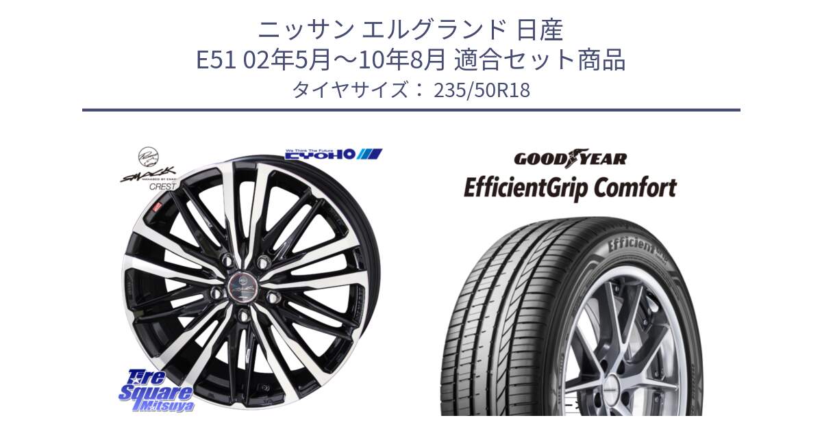 ニッサン エルグランド 日産 E51 02年5月～10年8月 用セット商品です。SMACK CREST ホイール 4本 18インチ と EffcientGrip Comfort サマータイヤ 235/50R18 の組合せ商品です。