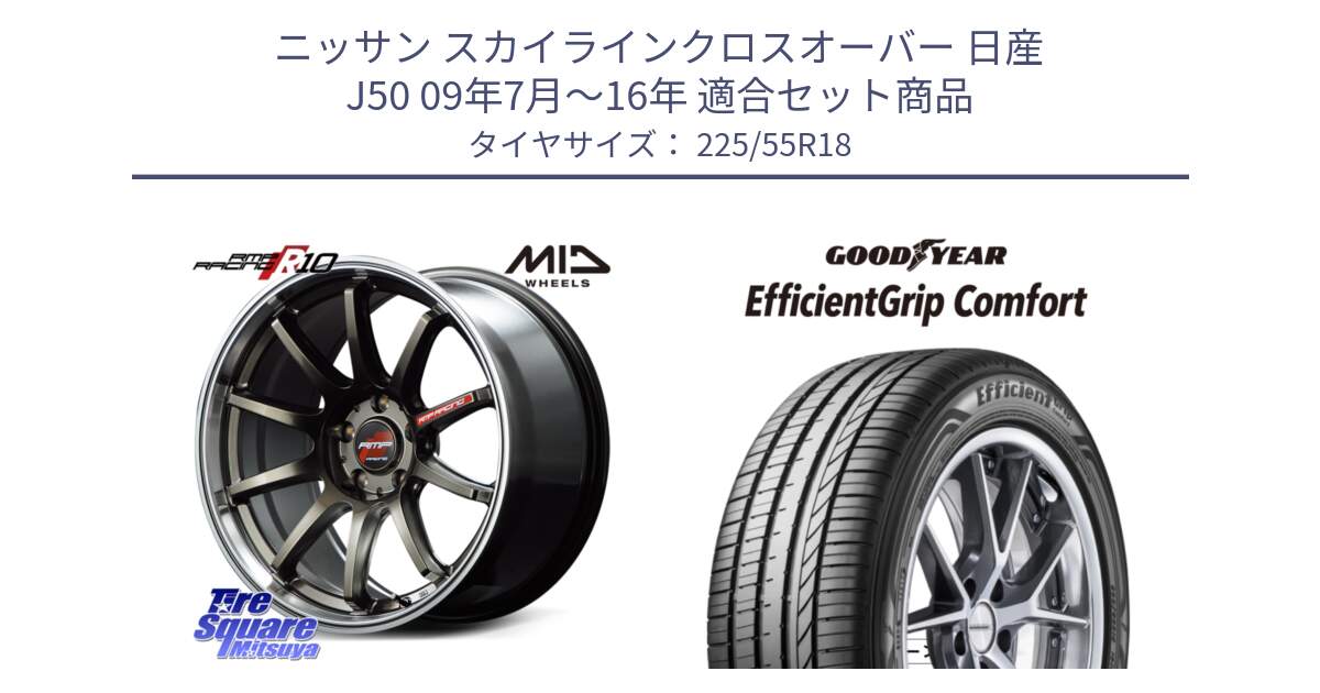 ニッサン スカイラインクロスオーバー 日産 J50 09年7月～16年 用セット商品です。MID RMP RACING R10 ホイール 18インチ と EffcientGrip Comfort サマータイヤ 225/55R18 の組合せ商品です。