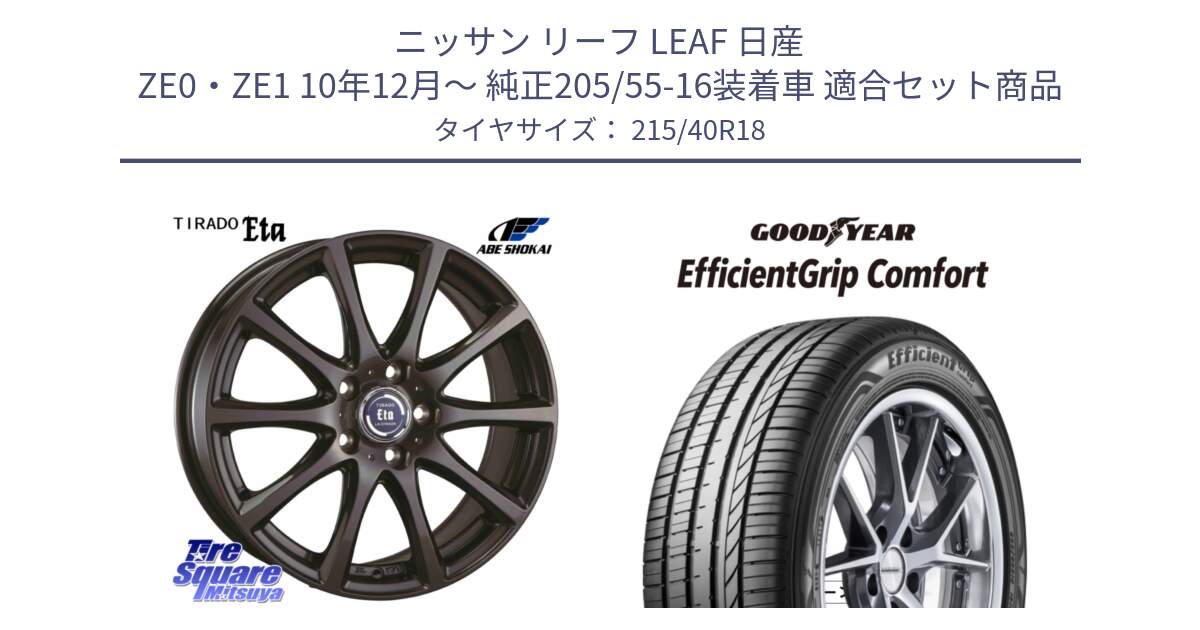 ニッサン リーフ LEAF 日産 ZE0・ZE1 10年12月～ 純正205/55-16装着車 用セット商品です。ティラード イータ と EffcientGrip Comfort サマータイヤ 215/40R18 の組合せ商品です。