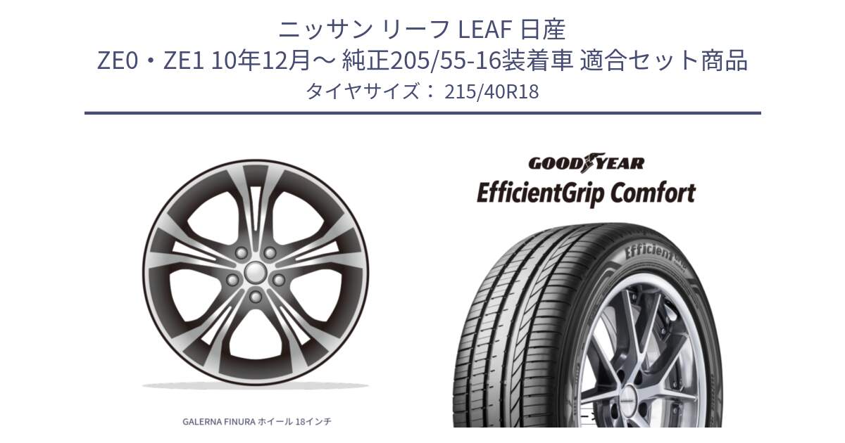 ニッサン リーフ LEAF 日産 ZE0・ZE1 10年12月～ 純正205/55-16装着車 用セット商品です。GALERNA FINURA ホイール 18インチ と EffcientGrip Comfort サマータイヤ 215/40R18 の組合せ商品です。