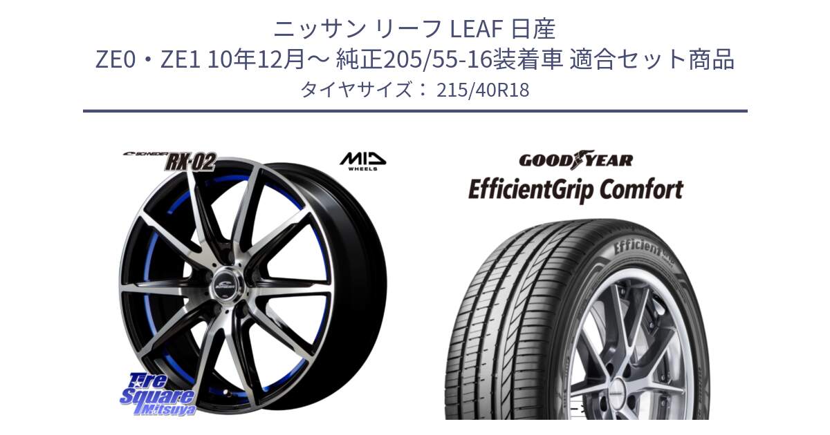 ニッサン リーフ LEAF 日産 ZE0・ZE1 10年12月～ 純正205/55-16装着車 用セット商品です。MID SCHNEIDER シュナイダー RX02 18インチ と EffcientGrip Comfort サマータイヤ 215/40R18 の組合せ商品です。