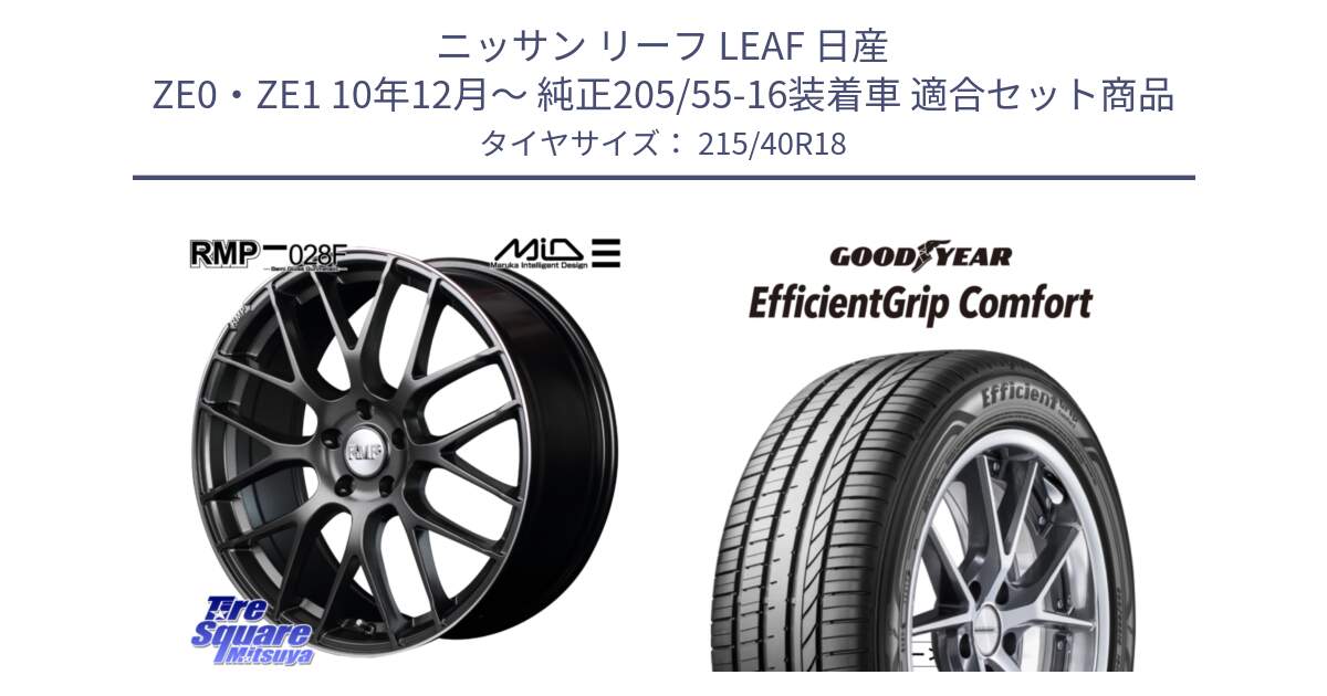 ニッサン リーフ LEAF 日産 ZE0・ZE1 10年12月～ 純正205/55-16装着車 用セット商品です。MID RMP - 028F ホイール 18インチ と EffcientGrip Comfort サマータイヤ 215/40R18 の組合せ商品です。