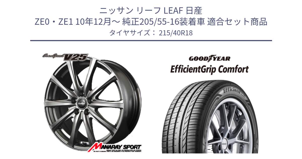 ニッサン リーフ LEAF 日産 ZE0・ZE1 10年12月～ 純正205/55-16装着車 用セット商品です。MID EuroSpeed ユーロスピード V25 ホイール 18インチ と EffcientGrip Comfort サマータイヤ 215/40R18 の組合せ商品です。