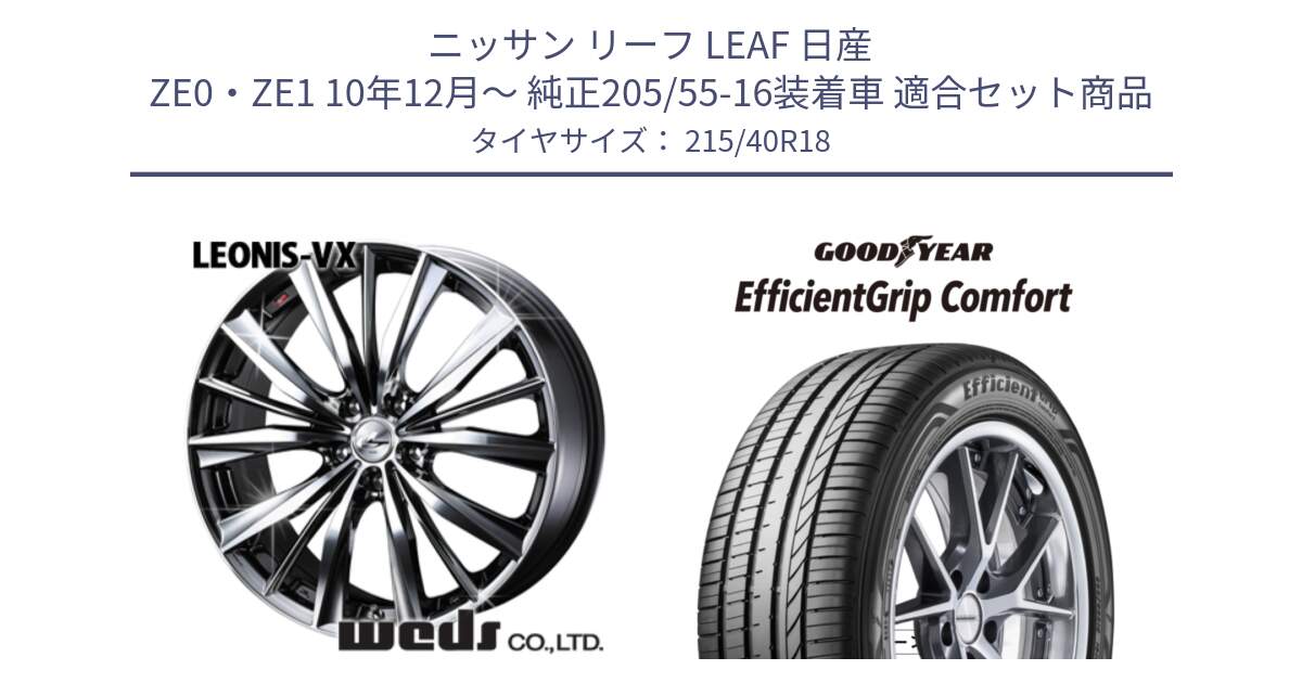 ニッサン リーフ LEAF 日産 ZE0・ZE1 10年12月～ 純正205/55-16装着車 用セット商品です。33275 レオニス VX BMCMC ウェッズ Leonis ホイール 18インチ と EffcientGrip Comfort サマータイヤ 215/40R18 の組合せ商品です。