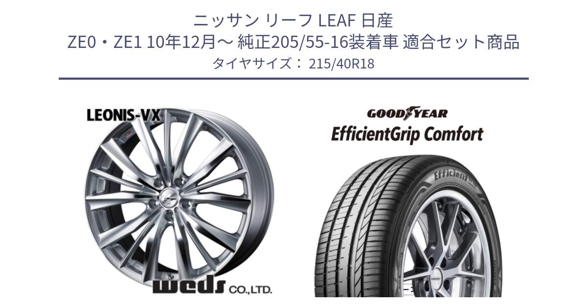 ニッサン リーフ LEAF 日産 ZE0・ZE1 10年12月～ 純正205/55-16装着車 用セット商品です。33273 レオニス VX HSMC ウェッズ Leonis ホイール 18インチ と EffcientGrip Comfort サマータイヤ 215/40R18 の組合せ商品です。