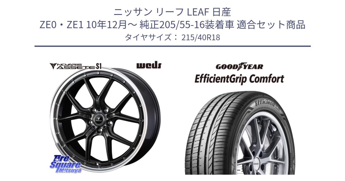 ニッサン リーフ LEAF 日産 ZE0・ZE1 10年12月～ 純正205/55-16装着車 用セット商品です。41342 NOVARIS ASSETE S1 ホイール 18インチ と EffcientGrip Comfort サマータイヤ 215/40R18 の組合せ商品です。