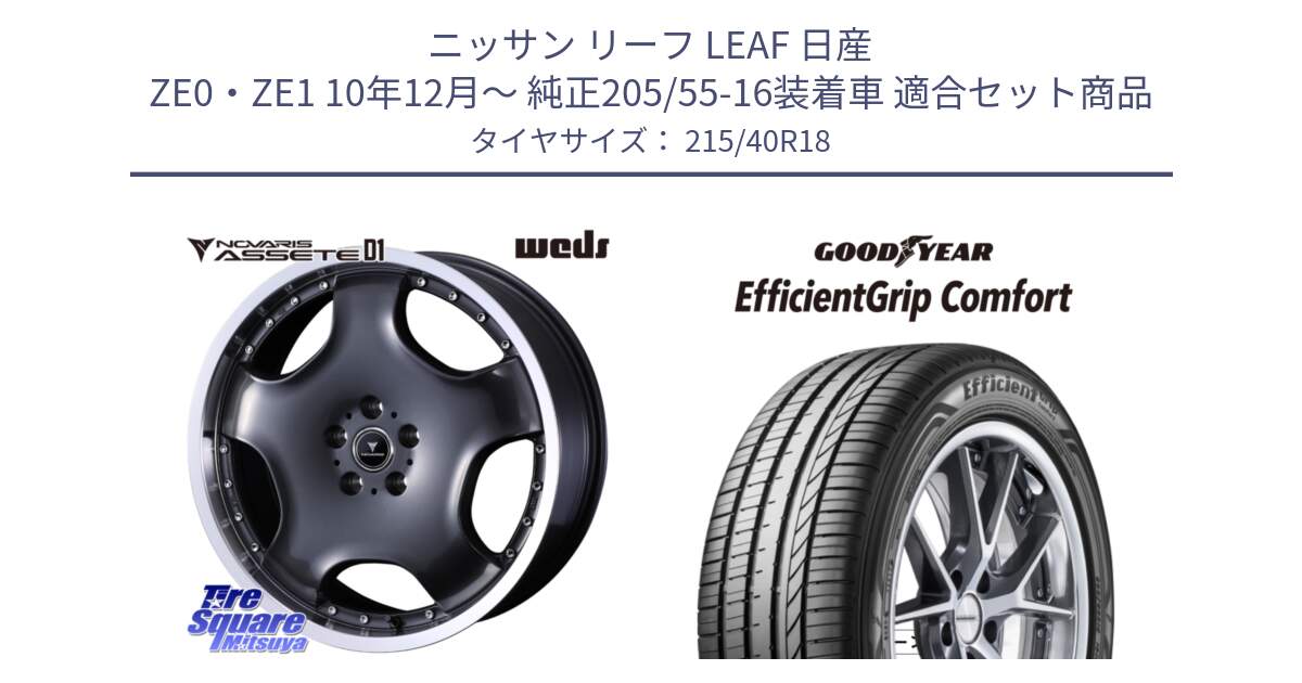 ニッサン リーフ LEAF 日産 ZE0・ZE1 10年12月～ 純正205/55-16装着車 用セット商品です。NOVARIS ASSETE D1 ホイール 18インチ と EffcientGrip Comfort サマータイヤ 215/40R18 の組合せ商品です。