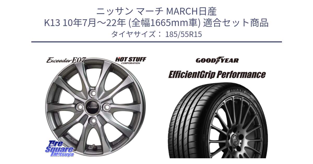 ニッサン マーチ MARCH日産 K13 10年7月～22年 (全幅1665mm車) 用セット商品です。Exceeder E07 エクシーダー ホイール 15インチ と EfficientGrip Performance エフィシェントグリップ パフォーマンス 正規品 新車装着 サマータイヤ 185/55R15 の組合せ商品です。