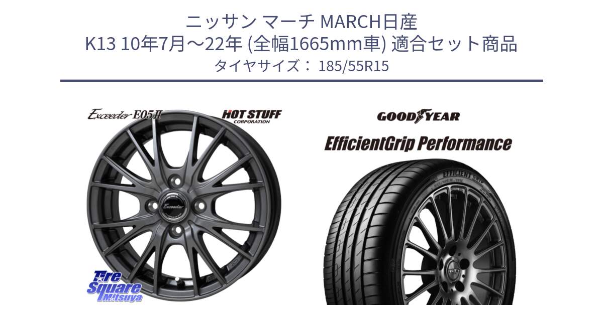 ニッサン マーチ MARCH日産 K13 10年7月～22年 (全幅1665mm車) 用セット商品です。Exceeder E05-2 ホイール 15インチ と 23年製 EfficientGrip Performance 並行 185/55R15 の組合せ商品です。