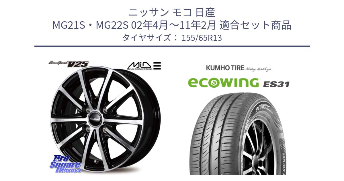 ニッサン モコ 日産 MG21S・MG22S 02年4月～11年2月 用セット商品です。MID EUROSPEED V25 ホイール 13インチ と ecoWING ES31 エコウィング サマータイヤ 155/65R13 の組合せ商品です。