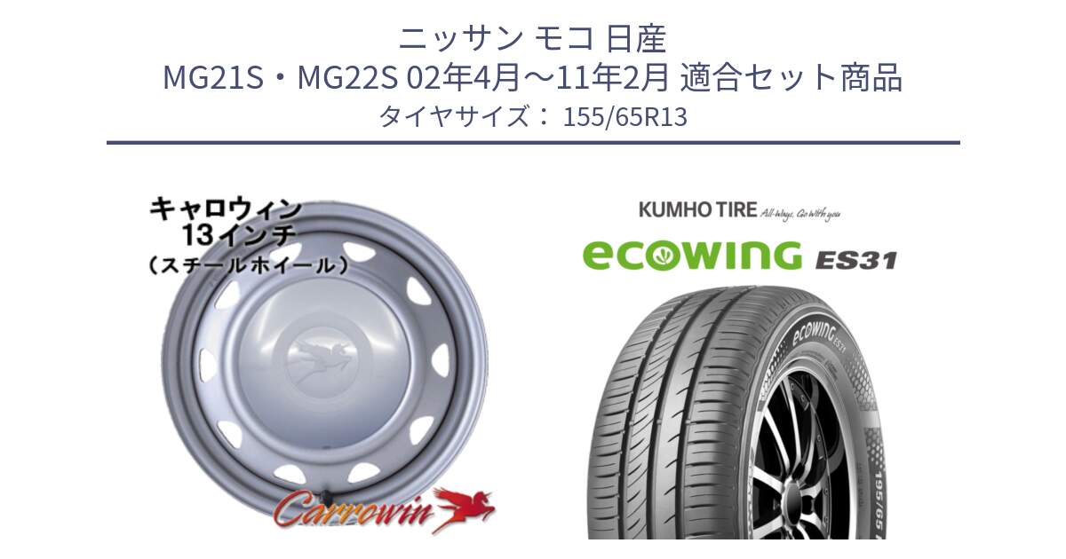 ニッサン モコ 日産 MG21S・MG22S 02年4月～11年2月 用セット商品です。キャロウィン PB-401F スチールホイール  13インチ と ecoWING ES31 エコウィング サマータイヤ 155/65R13 の組合せ商品です。