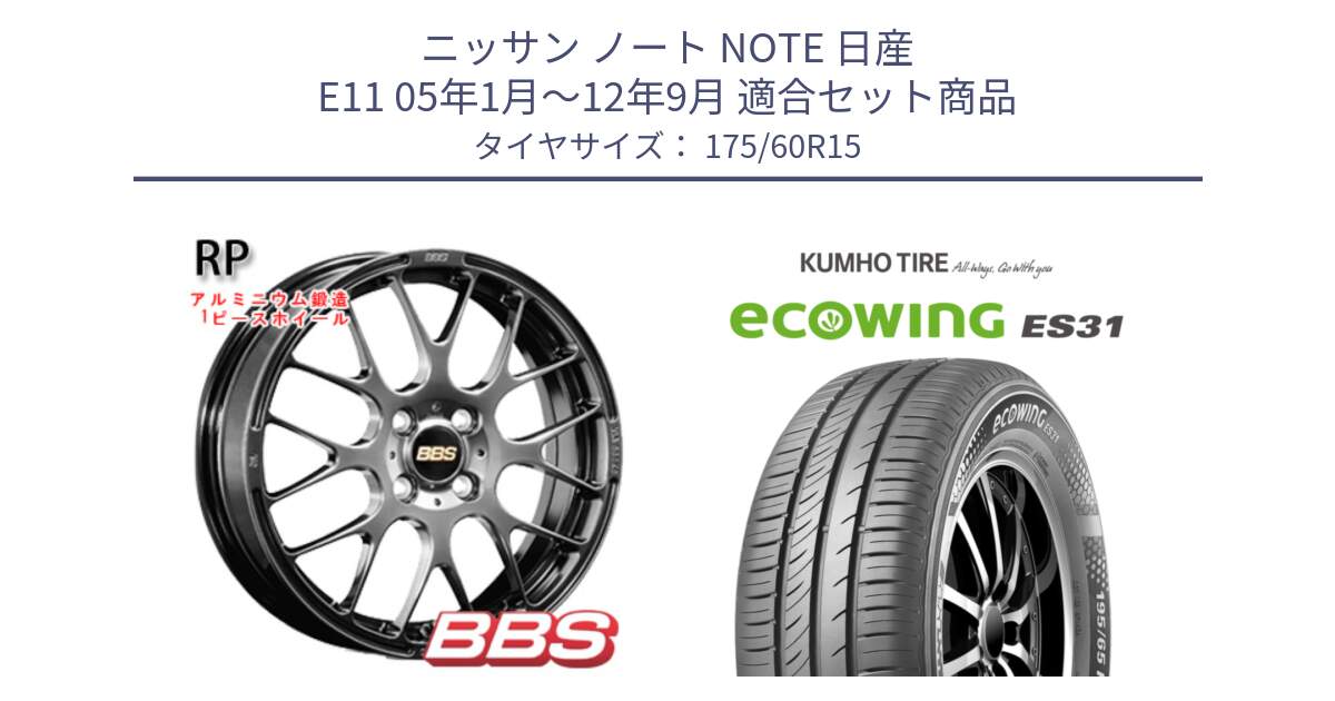 ニッサン ノート NOTE 日産 E11 05年1月～12年9月 用セット商品です。RP 鍛造1ピース ホイール 15インチ と ecoWING ES31 エコウィング サマータイヤ 175/60R15 の組合せ商品です。