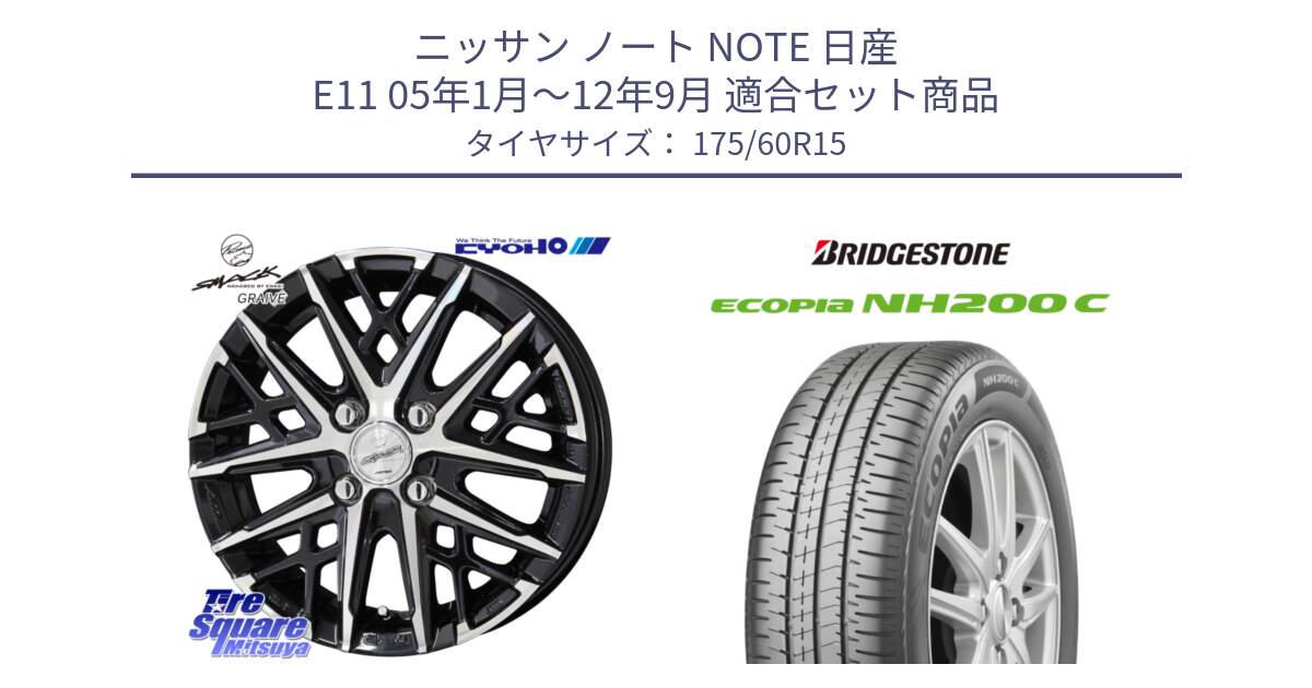 ニッサン ノート NOTE 日産 E11 05年1月～12年9月 用セット商品です。SMACK GRAIVE スマック グレイヴ ホイール 15インチ と ECOPIA NH200C エコピア サマータイヤ 175/60R15 の組合せ商品です。