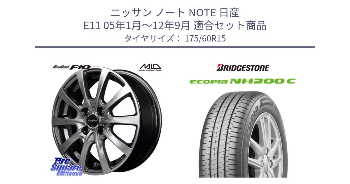 ニッサン ノート NOTE 日産 E11 05年1月～12年9月 用セット商品です。MID EuroSpeed F10 ホイール 4本 15インチ と ECOPIA NH200C エコピア サマータイヤ 175/60R15 の組合せ商品です。