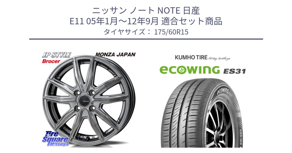 ニッサン ノート NOTE 日産 E11 05年1月～12年9月 用セット商品です。R-VERSION BROCER  ホイール  15インチ と ecoWING ES31 エコウィング サマータイヤ 175/60R15 の組合せ商品です。