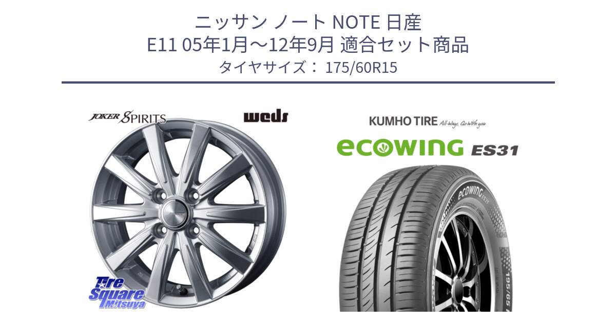 ニッサン ノート NOTE 日産 E11 05年1月～12年9月 用セット商品です。ジョーカースピリッツ ホイール と ecoWING ES31 エコウィング サマータイヤ 175/60R15 の組合せ商品です。