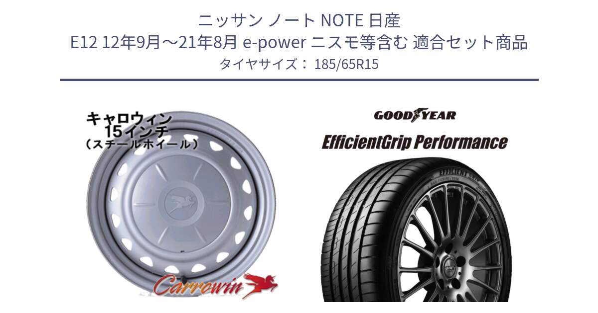 ニッサン ノート NOTE 日産 E12 12年9月～21年8月 e-power ニスモ等含む 用セット商品です。キャロウィン PS-603 スチールホイール  15インチ と EfficientGrip Performance エフィシェントグリップ パフォーマンス VW 正規品 新車装着 サマータイヤ 185/65R15 の組合せ商品です。