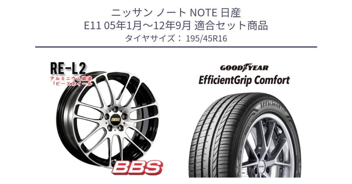 ニッサン ノート NOTE 日産 E11 05年1月～12年9月 用セット商品です。RE-L2 鍛造1ピース ホイール 16インチ と EffcientGrip Comfort サマータイヤ 195/45R16 の組合せ商品です。