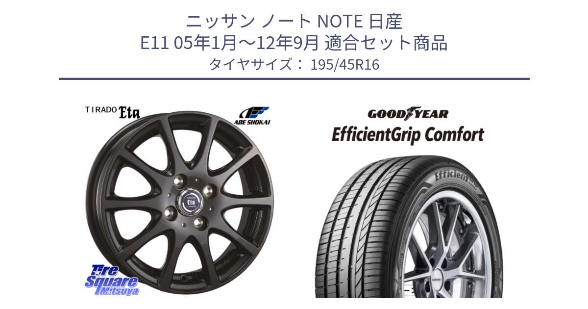 ニッサン ノート NOTE 日産 E11 05年1月～12年9月 用セット商品です。ティラード イータ と EffcientGrip Comfort サマータイヤ 195/45R16 の組合せ商品です。