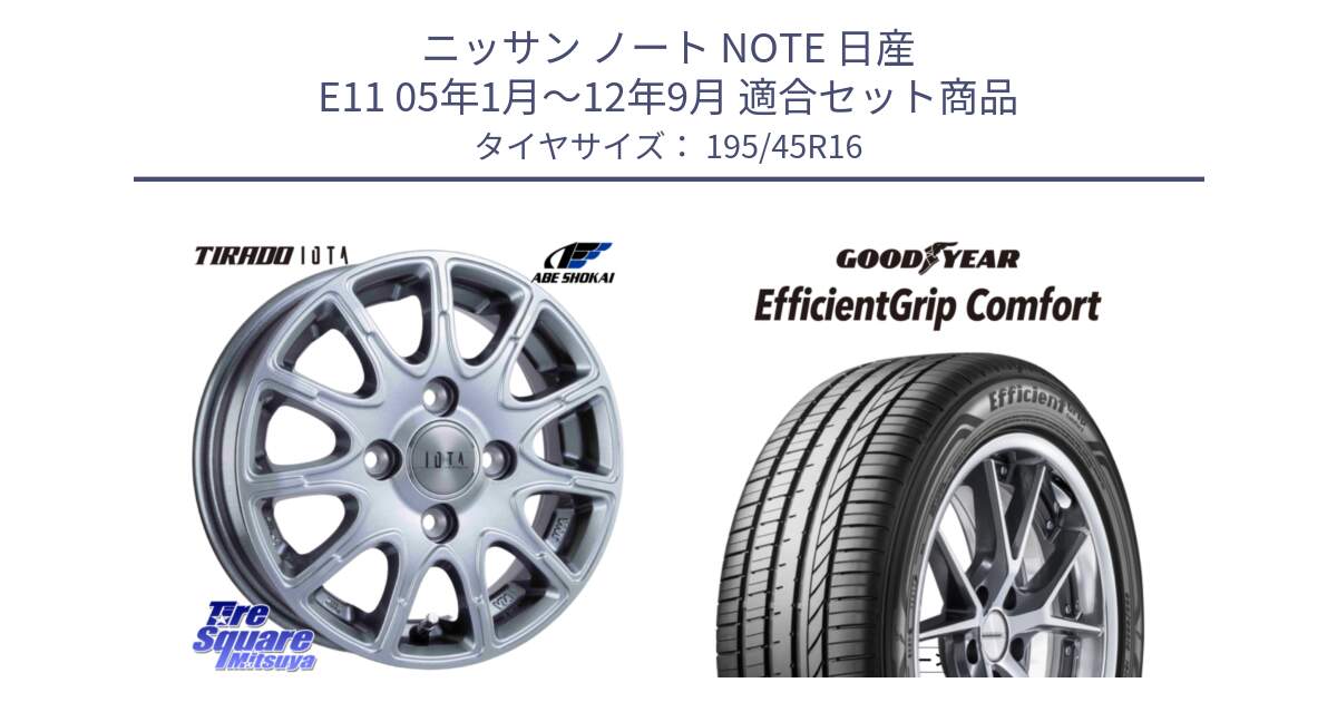 ニッサン ノート NOTE 日産 E11 05年1月～12年9月 用セット商品です。TIRADO IOTA イオタ ホイール 16インチ と EffcientGrip Comfort サマータイヤ 195/45R16 の組合せ商品です。