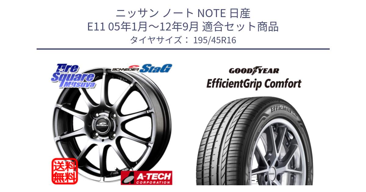 ニッサン ノート NOTE 日産 E11 05年1月～12年9月 用セット商品です。MID SCHNEIDER StaG スタッグ ホイール 16インチ と EffcientGrip Comfort サマータイヤ 195/45R16 の組合せ商品です。