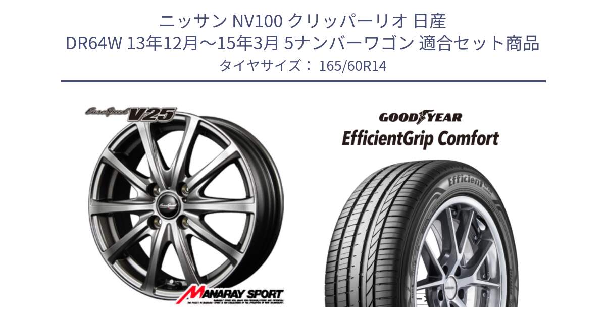 ニッサン NV100 クリッパーリオ 日産 DR64W 13年12月～15年3月 5ナンバーワゴン 用セット商品です。MID EuroSpeed ユーロスピード V25 ホイール 14インチ と EffcientGrip Comfort サマータイヤ 165/60R14 の組合せ商品です。