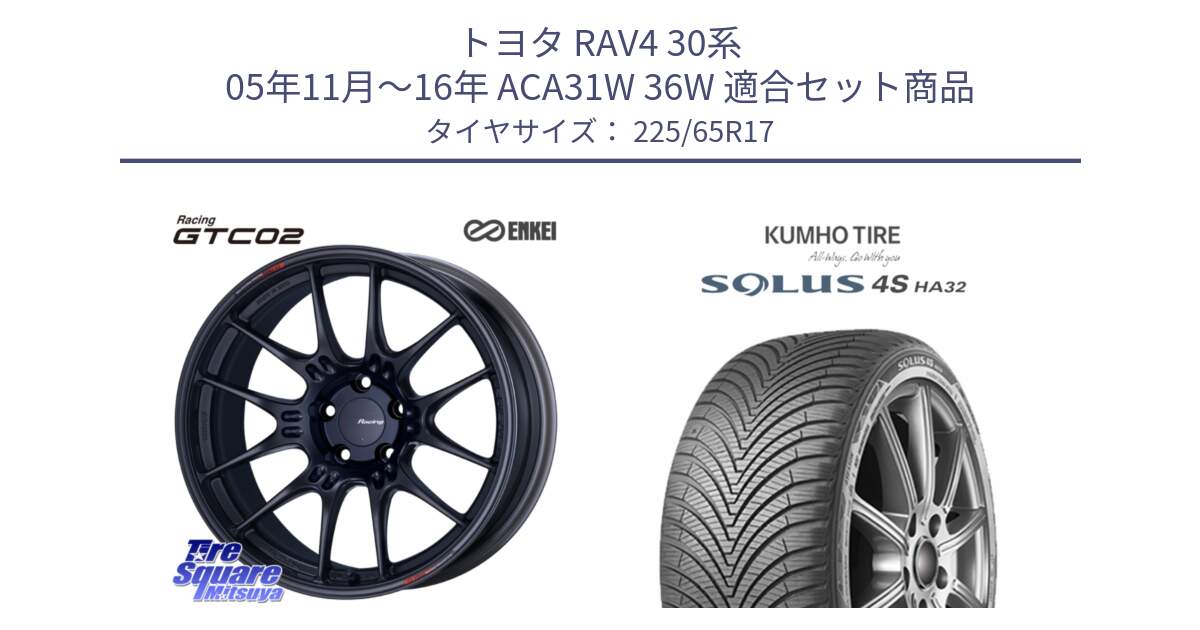 トヨタ RAV4 30系 05年11月～16年 ACA31W 36W 用セット商品です。エンケイ RACING GTC02 BK ホイール  17インチ と SOLUS 4S HA32 ソルウス オールシーズンタイヤ 225/65R17 の組合せ商品です。