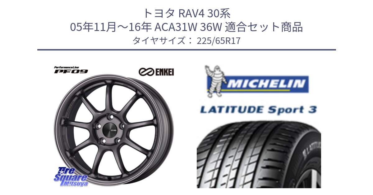 トヨタ RAV4 30系 05年11月～16年 ACA31W 36W 用セット商品です。PerformanceLine PF09 ホイール 4本 17インチ と LATITUDE SPORT 3 106V XL JLR DT 正規 225/65R17 の組合せ商品です。