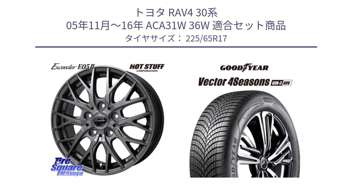 トヨタ RAV4 30系 05年11月～16年 ACA31W 36W 用セット商品です。Exceeder E05-2 ホイール 17インチ と 23年製 XL Vector 4Seasons SUV Gen-3 オールシーズン 並行 225/65R17 の組合せ商品です。