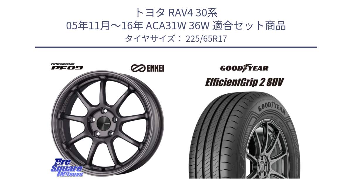 トヨタ RAV4 30系 05年11月～16年 ACA31W 36W 用セット商品です。ENKEI エンケイ PerformanceLine PF09 ホイール 4本 17インチ と 23年製 XL EfficientGrip 2 SUV 並行 225/65R17 の組合せ商品です。