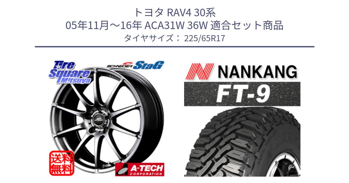 トヨタ RAV4 30系 05年11月～16年 ACA31W 36W 用セット商品です。MID SCHNEIDER StaG スタッグ ホイール 17インチ と ROLLNEX FT-9 ホワイトレター サマータイヤ 225/65R17 の組合せ商品です。