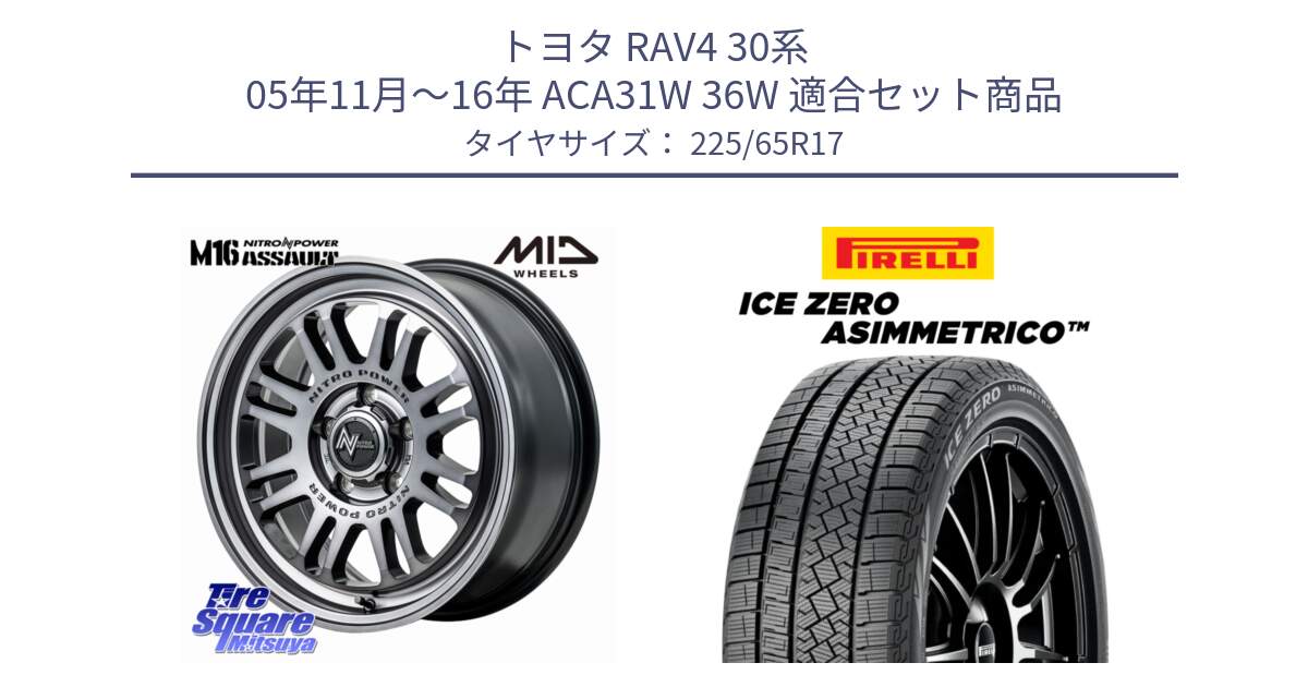 トヨタ RAV4 30系 05年11月～16年 ACA31W 36W 用セット商品です。NITRO POWER M16 ASSAULT ホイール 17インチ と ICE ZERO ASIMMETRICO スタッドレス 225/65R17 の組合せ商品です。