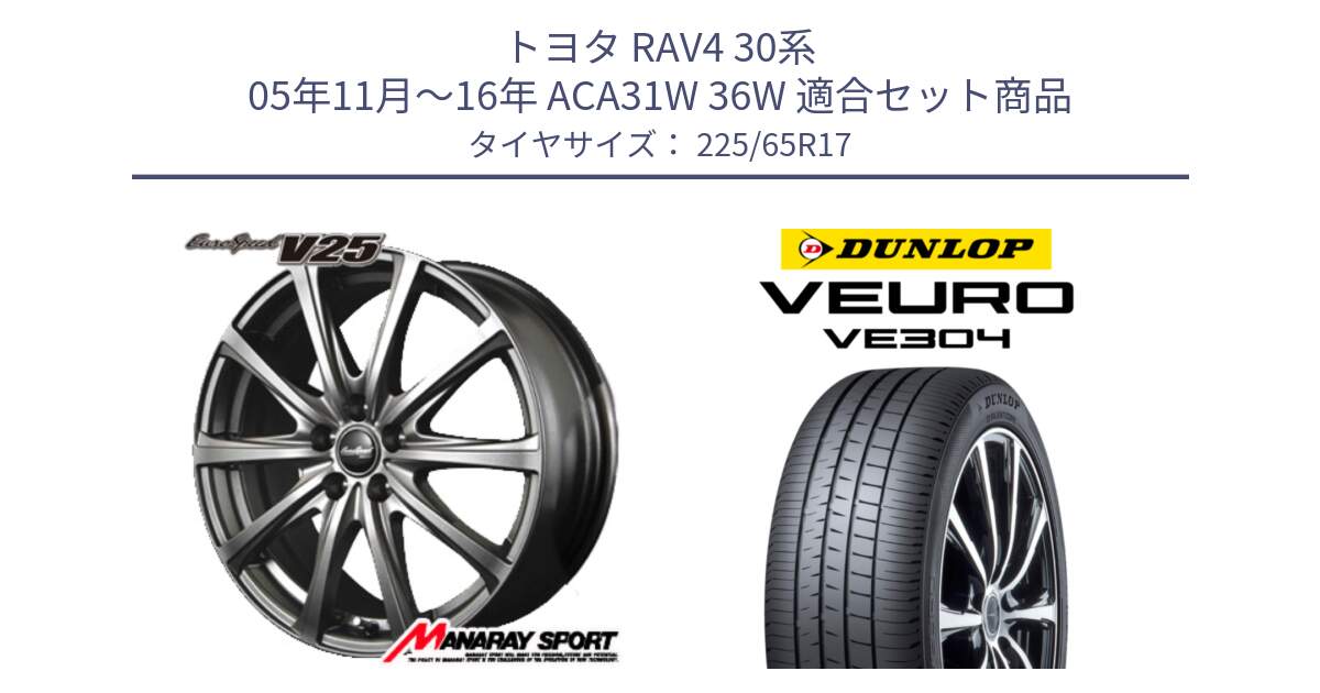 トヨタ RAV4 30系 05年11月～16年 ACA31W 36W 用セット商品です。MID EuroSpeed ユーロスピード V25 ホイール 17インチ と ダンロップ VEURO VE304 サマータイヤ 225/65R17 の組合せ商品です。