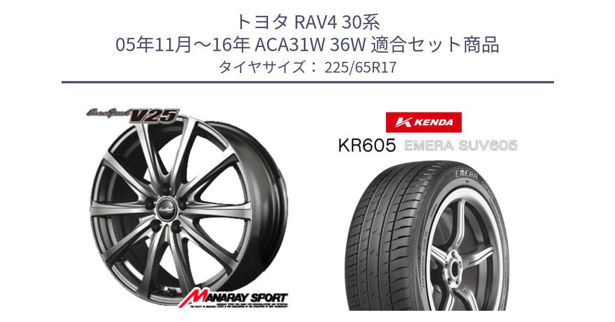 トヨタ RAV4 30系 05年11月～16年 ACA31W 36W 用セット商品です。MID EuroSpeed ユーロスピード V25 ホイール 17インチ と ケンダ KR605 EMERA SUV 605 サマータイヤ 225/65R17 の組合せ商品です。