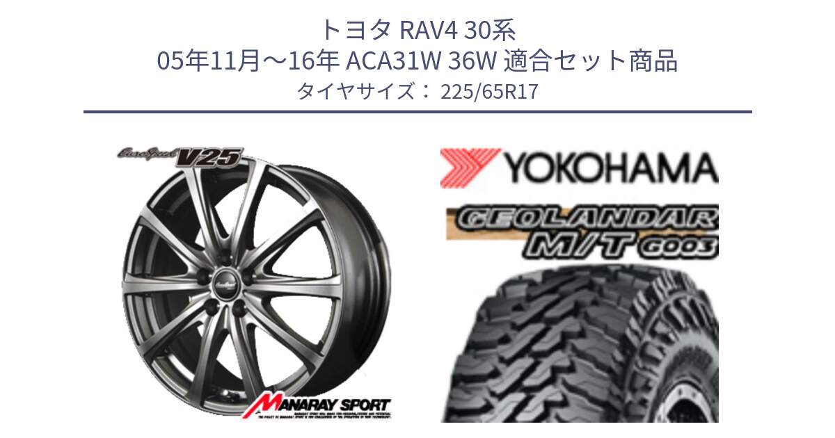 トヨタ RAV4 30系 05年11月～16年 ACA31W 36W 用セット商品です。MID EuroSpeed ユーロスピード V25 ホイール 17インチ と E4825 ヨコハマ GEOLANDAR MT G003 M/T 225/65R17 の組合せ商品です。