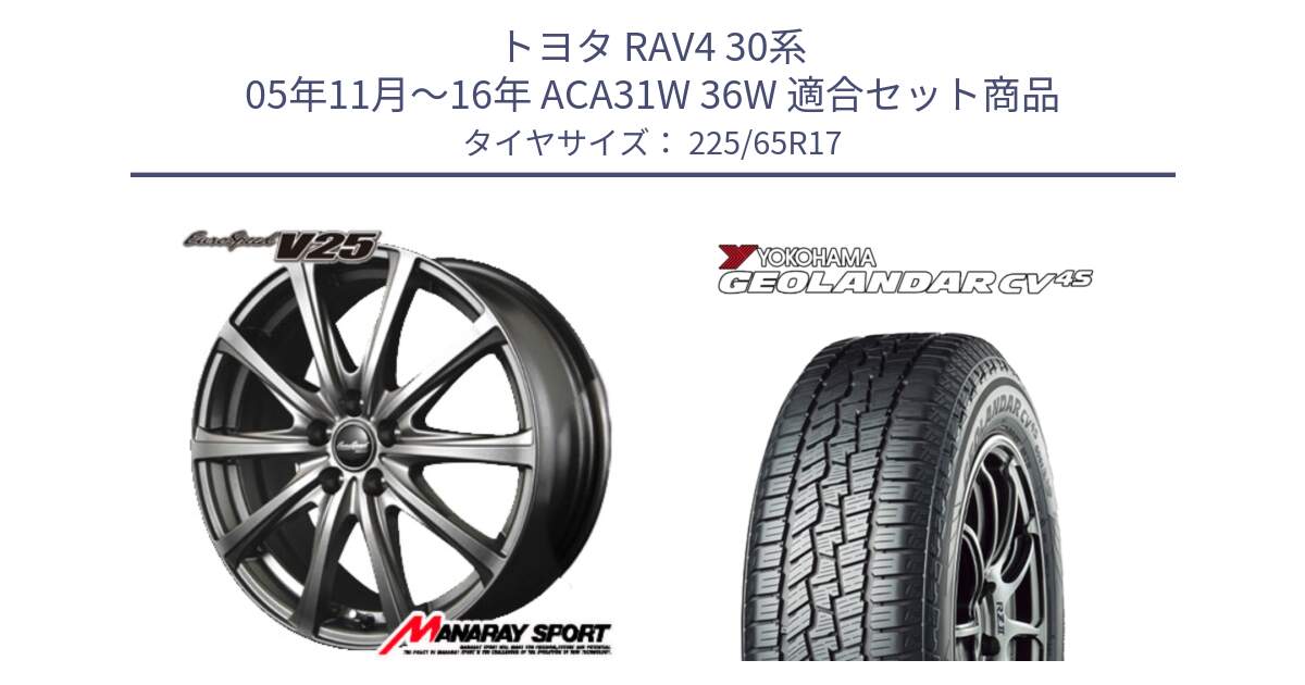 トヨタ RAV4 30系 05年11月～16年 ACA31W 36W 用セット商品です。MID EuroSpeed ユーロスピード V25 ホイール 17インチ と R8720 ヨコハマ GEOLANDAR CV 4S オールシーズンタイヤ 225/65R17 の組合せ商品です。